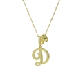 18k gold plated necklace featuring cursive letter D pendant with colorful gemstone rings - Gold D