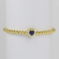 18k gold plated beaded stretch bracelet featuring a deep blue heart crystal charm - September Bracelet