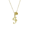Collana elegante con ciondolo lettera F corsiva placcata oro 18k e pietre preziose - Oro F