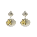 Goud en zilveren schelp oorbellen met zeester en parel op een witte achtergrond - Zeester Sint-Jakobsschelp Parel (Stijl 2) / Zilver / Oorbellen
