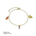 Golden anklet featuring colorful hot dog, soda, and pizza enamel charms on a fine chain - Hot Dog Drink Pizza Food Style (Pattern 5)