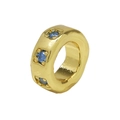 Golden geometric birthstone wheel charm with faceted blue cubic zirconia stones - March Birthstone Pendant Only (Without Chain)