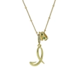 Collana in oro 18k con pendente a lettera L corsiva e dettagli in smeraldo e zircone - Oro I