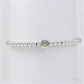 Silver bead bracelet with a square yellow birthstone set in polished brass - March-Silver