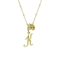Collana placcata oro 18k con ciondolo lettera K in corsivo e gemma verde preziosa - Oro K