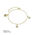 Gold anklet with conch and starfish charms featuring blue stones and lobster clasp - Rudder Sailboat Starfish Style (Style 8)