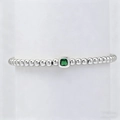 Minimalist brass bead bracelet with square green birthstone and polished silver finish - May-Silver