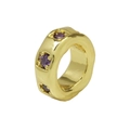 Gold wide band bead charm with irregular texture and purple zircon stones in bezel setting - June Birthstone Pendant Only (Without Chain)