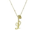 Collana placcata oro 18 carati con pendente lettera L corsiva e gemma verde - Oro L