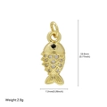 Gold small fish pendant with white pavé crystals and black gemstone eye for DIY necklace - Rhinestone Fish Pendant (FN50610202)