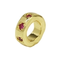 Golden wheel bead pendant with three inlaid red zircon stones for DIY necklace - July Birthstone Pendant Only (Without Chain)