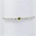 Silver bead bracelet featuring a 4mm square yellow birthstone in a bezel setting - August-Silver