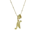 Collana con lettera N corsiva placcata in oro 18k con pietre verdi e catena a sfere - Oro N