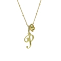 Collana placcata oro 18k con ciondolo lettera P corsiva, gemma verde e piccoli diamanti - Oro P