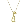 Collana placcata oro 18k con pendente lettera Q corsiva e ciondolo gemma verde - Oro Q