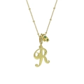 Collana con lettera R corsiva placcata oro 18k con gemma verde e ciondoli in cristallo - Oro R