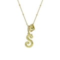 Collana con pendente a lettera S in corsivo placcata oro 18k e pietre preziose verdi - Oro S