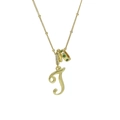 Collana placcata oro 18k con lettera T corsiva e pendenti in zircone e pietra verde - Oro T