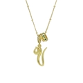 Collana placcata oro 18k con ciondolo lettera V corsiva e anelli con zircone verde smeraldo - Oro V