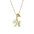 Collana con ciondolo lettera W corsiva placcata oro 18k con zircone e gemma verde - Oro W