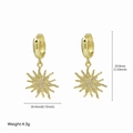 Boucles d'oreilles tournesol dorées en laiton avec zircone, hauteur 33,9 mm, poids 4,3 g - Style rayons de soleil à pavé central