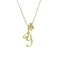 Collana placcata oro 18 carati con ciondolo lettera Y e gemma verde decorativa - Oro Y