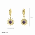 Boucles d'oreilles tournesol en laiton doré avec zircon violet, 36,5mm x 16,9mm - Style tournesol en zircone violette
