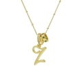 Collana placcata oro 18k con ciondolo lettera Z corsiva e pietre preziose verdi e bianche - Oro Z
