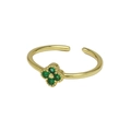 Vergoldeter verstellbarer Ring mit grünem Kleeblatt-Blumendesign und Zirkonia-Steinen - Grüner Zirkon