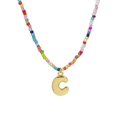 Collana di perline colorate con ciondolo a lettera C placcato oro in stile dopamina - Ciondolo Lettera C Dorato (Collana C)