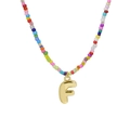 Collana di perline colorate con perline di vetro e ciondolo a lettera F dorata - Ciondolo Lettera F Dorato (Collana F)