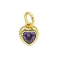 Pendente cuore dorato con pietra portafortuna viola e cornice in metallo lucido - Stile R / Collana di Febbraio