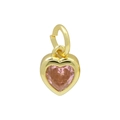 Ciondolo a cuore dorato con una pietra portafortuna rosa di dicembre e finitura lucida - Stile R / Collana di Ottobre