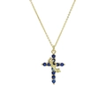 Collana con pendente a croce con corona girevole in oro e zirconi blu zaffiro - Blu