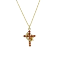 Collana con croce a corona rotante con gemme rosse in finitura oro lusso - Rosso