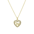 Goldene Herz-Halskette mit Kursivbuchstabe W und mikroverzierten weißen Schmucksteinen - Buchstabe W