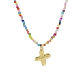 Collana di perle colorate con un ciondolo a croce dorata lucida per le donne - Collana con ciondolo lettera X dorata