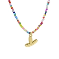 Collana di perline colorate con un ciondolo a forma di lettera T dorata in 3D - Ciondolo con Lettera Y Dorata