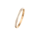 Minimalist 18K gold plated titanium steel open bangle with double rows of sparkling crystals - Double Row Gold