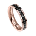 Bague élégante en acier inoxydable or rose avec une rangée de zircons noirs carrés - US 5 / Anneau Or Rose + Zircon Noir