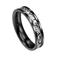Bague en titane plaqué or rose avec zircons noirs carrés incrustés pour hommes et femmes - Anneau Noir + Zircon Blanc