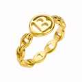 Bague hip hop en or avec chaîne ajourée et motif central lettre B pour femmes - US 6 / Or 1