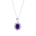 Collier tournesol en argent avec un grand pendentif en cristal violet sur fond blanc - Style Fleur Ovale Argentée (N199)