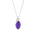 Collier en acier titane avec gemme marquise violette et détail libellule en argent - Style Marquise Violette Argentée (N201)