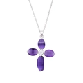 Collier en chaîne argentée avec pendentif croix orné de quatre pierres violettes ovales - Style Croix Violette Argentée (N202)