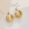 Boucles d'oreilles vintage en acier doré en forme de C avec perles et zircons brillants - Style Strass Perle Dorée (E170)