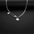 Collier double couche en acier inoxydable argenté avec pendentif smiley et épingle - Style Sourire Chaîne Gourmette Épingle (N116 Argent) / Argent