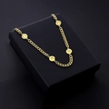 Collier double couche en acier doré avec chaîne plate et pendentifs visage souriant - Style Gourmette Expressions Multiples (N123 Or) / Or