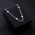 Collier double épaisseur en acier inoxydable argenté avec pendentif smiley - Style Gourmette Expressions Multiples (N123 Argent) / Argent