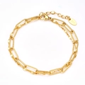Pulsera de doble capa con cadena de clip dorada y colgantes de estrella y sonrisa - Pulsera de Doble Capa con Clip y Lentejuelas (C022) / Dorado